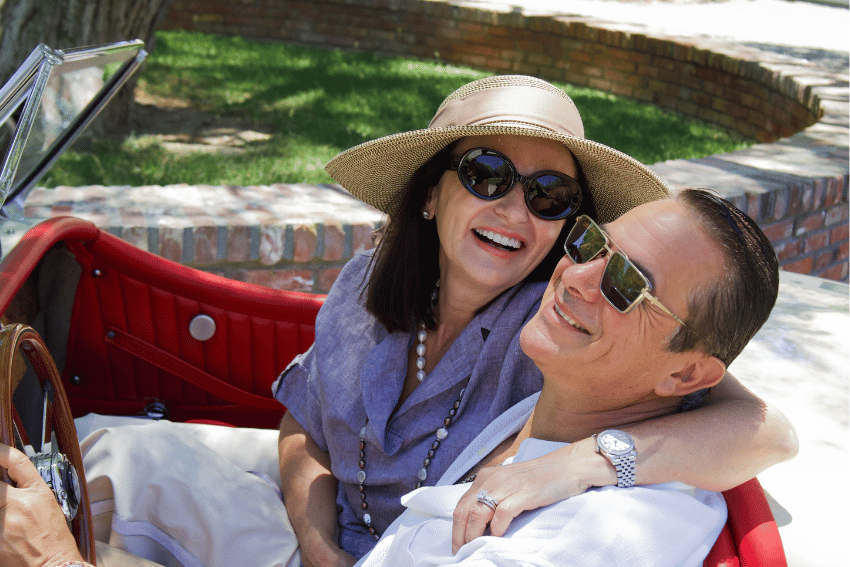 A happy couple wearing Alexander Daas eyewear