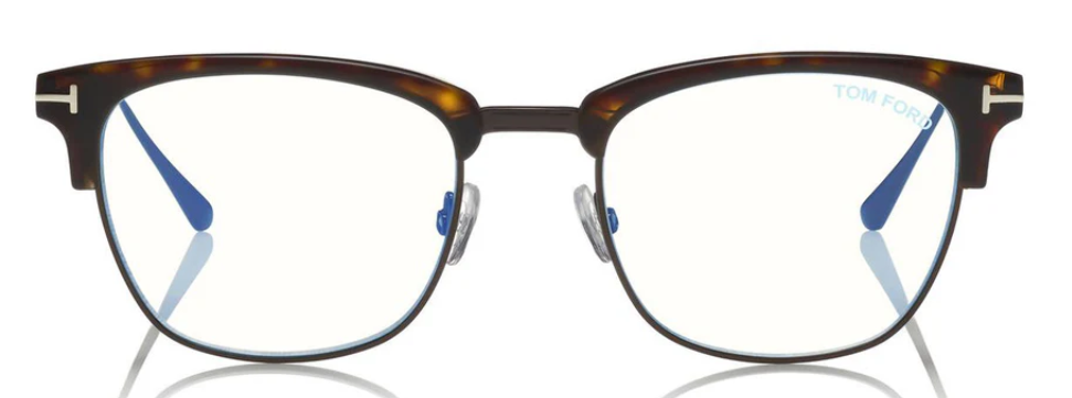 Alexander Daas - Tom Ford FT5590-F-B Eyeglasses - Shiny Dark Havana &amp; Ruthenium - Front View