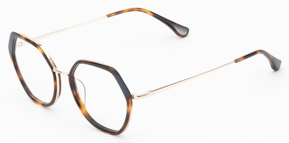 Alexander Daas - Woodys Finn Eyeglasses - Navy Blue &amp; Gold Tortoise - Side View