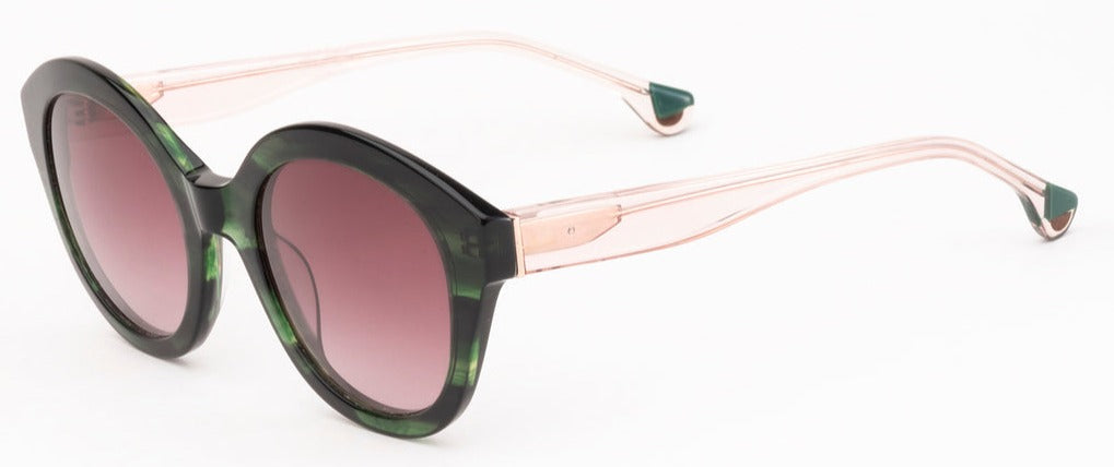 Alexander Daas - Woodys Gloria Sunglasses - Green Horn & Clear Pink - Side View