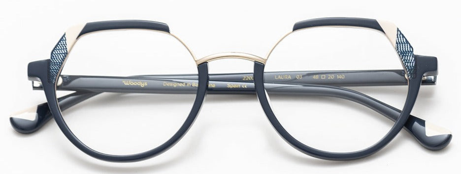 Alexander Daas - Woodys Laura Eyeglasses - Navy Blue & Gold - Front View