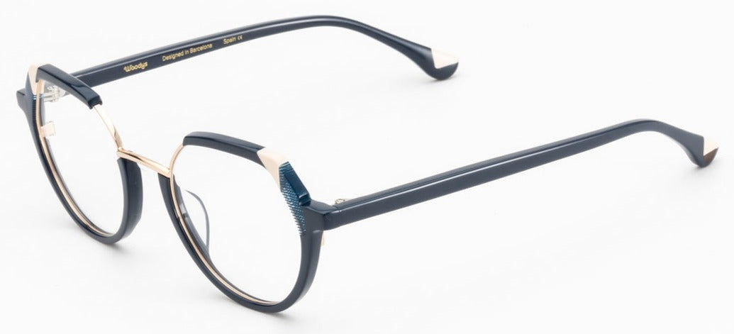 Alexander Daas - Woodys Laura Eyeglasses - Navy Blue &amp; Gold - Side View