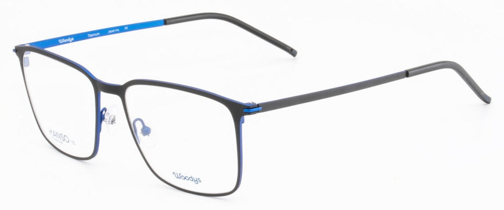 Alexander Daas - Woodys Sory Eyeglasses - Matte Black & Blue - Side View