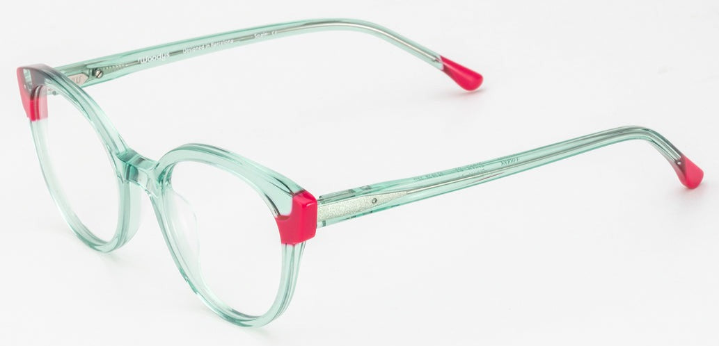 Alexander Daas - Woodys Sully Eyeglasses - Clear Green & Hot Pink - Side View