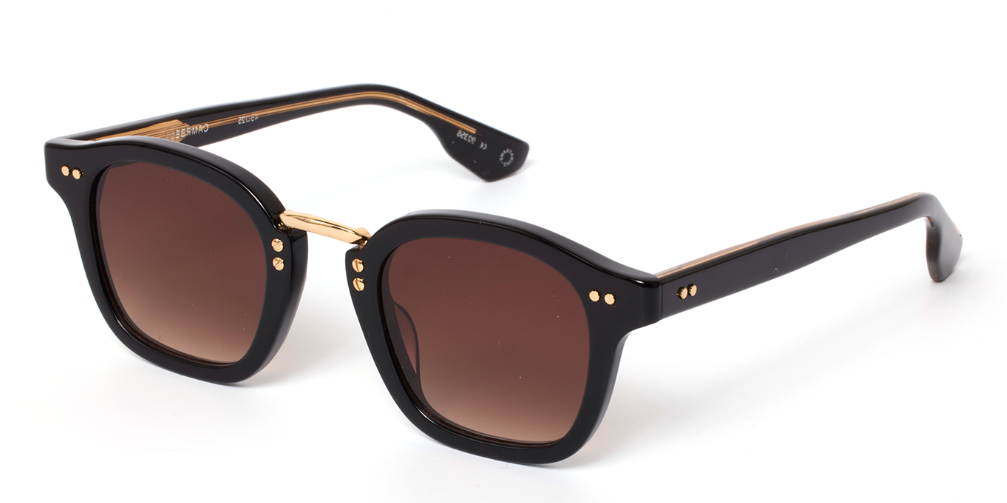 Alexander Daas - Krewe Campbell Sunglasses -  Black + Black Tea 18k - Amber Gradient - Side View