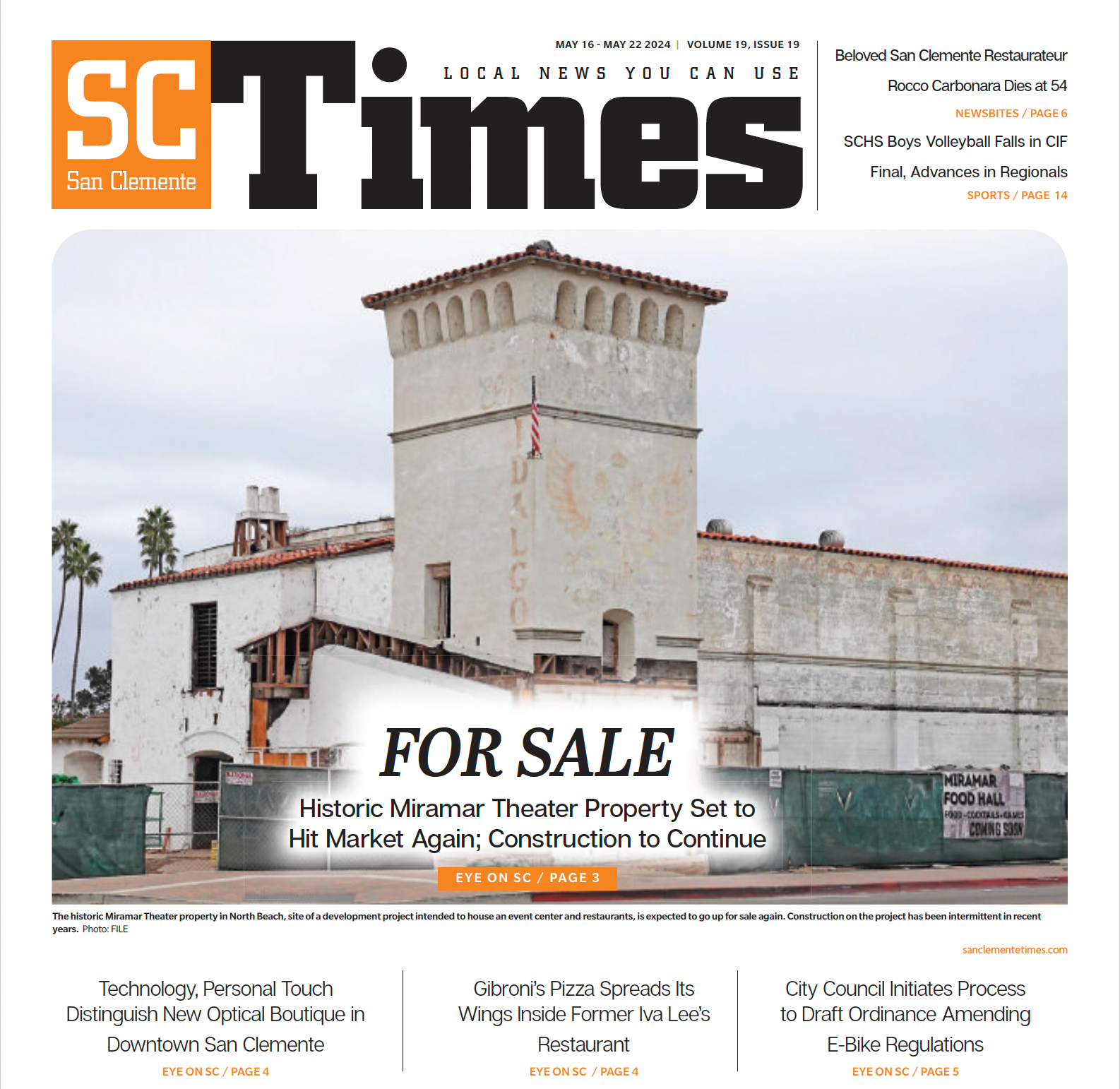 San Clemente Times Cover for issue date 2024-05-16.