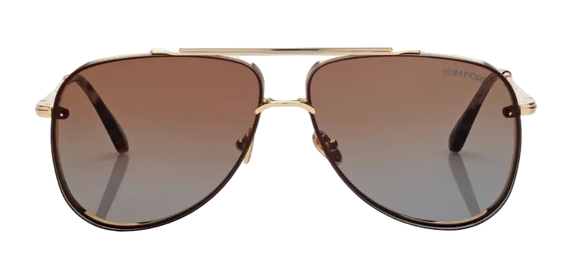 Alexander Daas - Tom Ford Leon Sunglasses - 30F Shiny Deep Gold - Brown Gradient - Front View