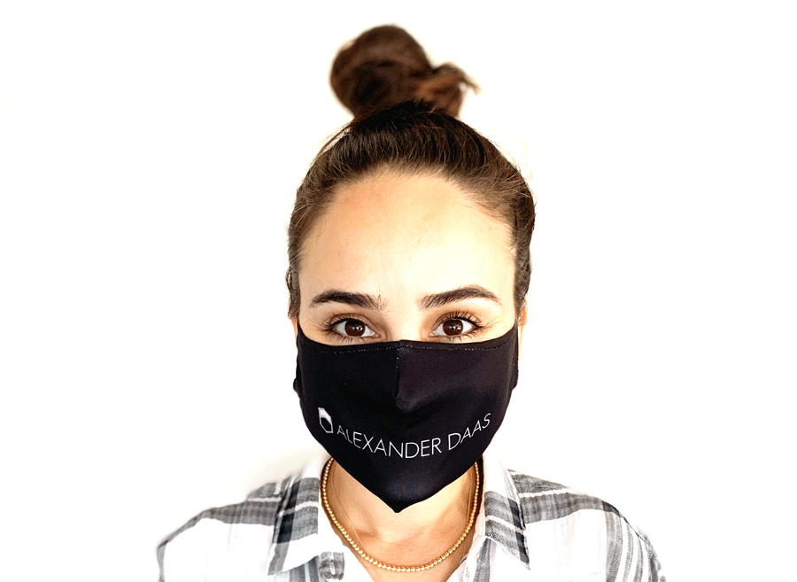 Model wearing Alexander Daas Face Mask