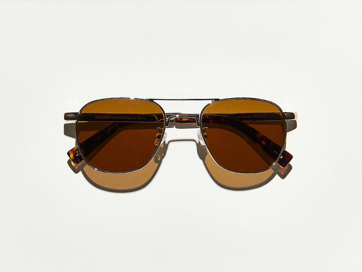 Alexander Daas - Moscot Zulu Sunglasses - Gold &amp; Cosmitan Brown - Front View