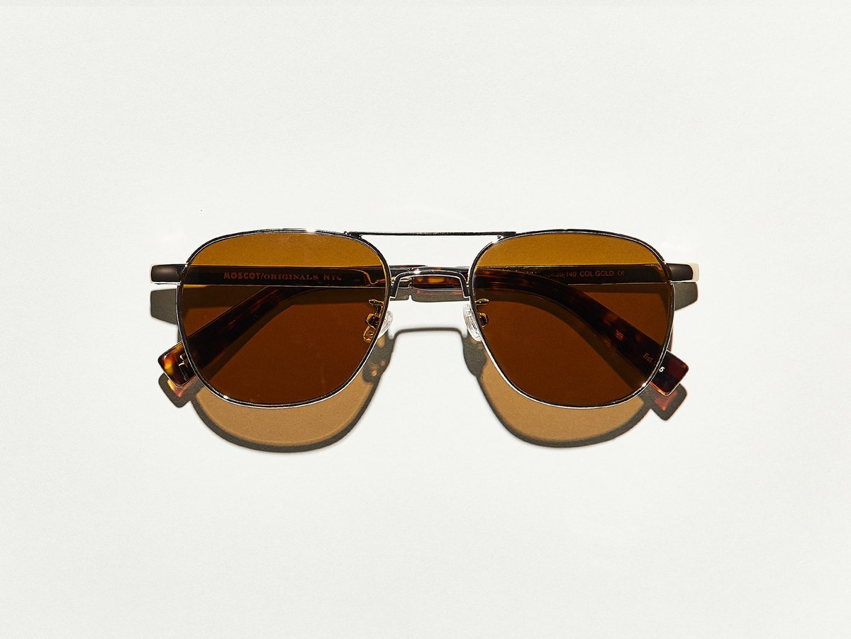 Alexander Daas - Moscot Zulu Sunglasses - Gold & Cosmitan Brown - Front View